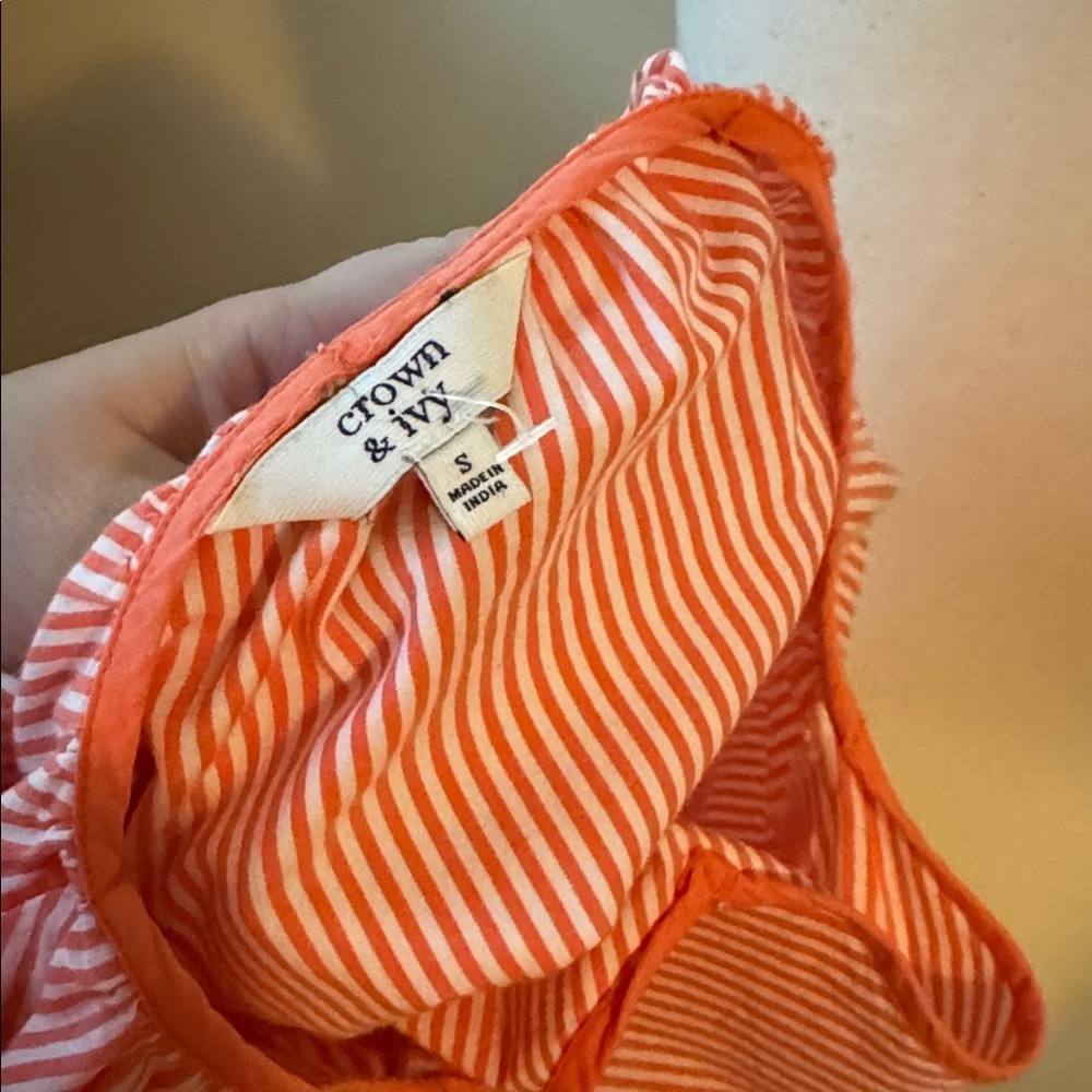 Crown and Ivy women’s small summer bell dress‎ coral/white striped V neck - Picture 6 of 6